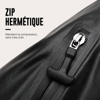 Zip hermetique du sac HIVizio Compress qui maintient la compression sans fuite d'air